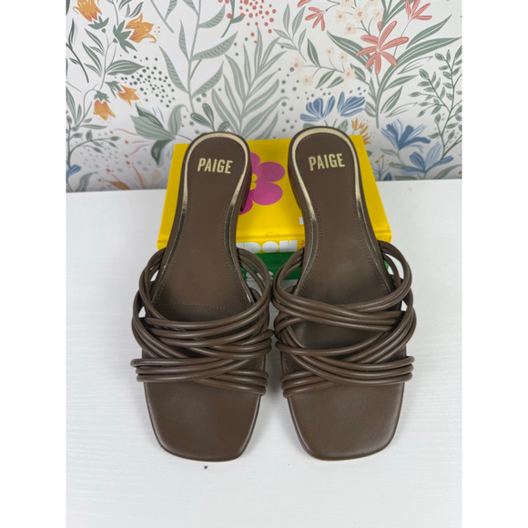 Paige Dina Flat Strappy Leather Slide Sandals Brown Square Toe Women’s Size 8.5 - Picture 1 of 6